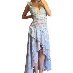New Abercrombie Fitch Floral Maxi Dress Ruffle High Low Wedding Guest NWT LG